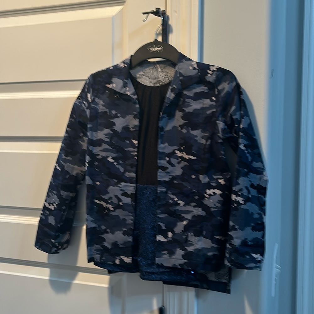 Blue and gray camouflage jacket and dance outfit